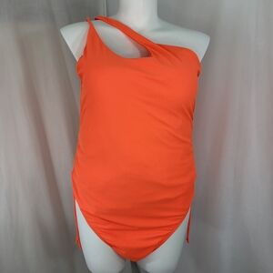 Fashion Nova 1 Pc SWIMSUIT Womens Size 3X Orange Ruched Sides One Shoulder NWT